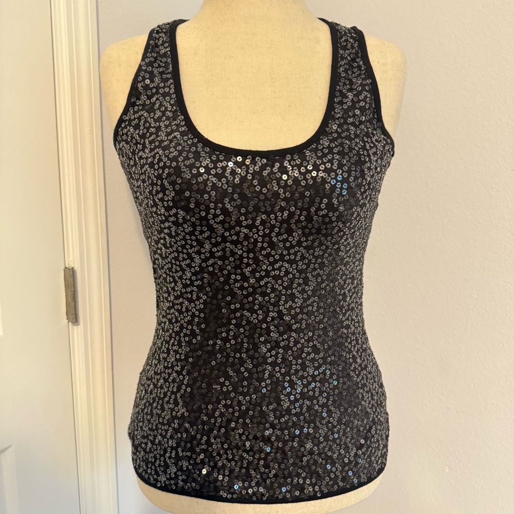 Kaos Black Sequin Fitted Tank Top